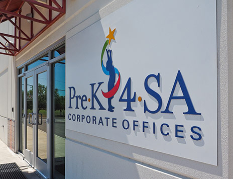 Pre-K 4 SA Corporate Offices logo outside of building