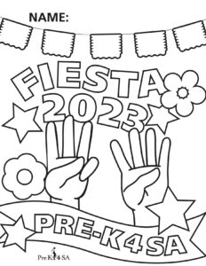a black and white coloring page of Fiesta Pre-K 4 SA 2023