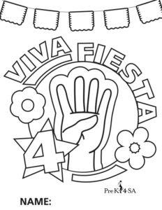 a black and white coloring page of Fiesta Pre-K 4 SA 2023