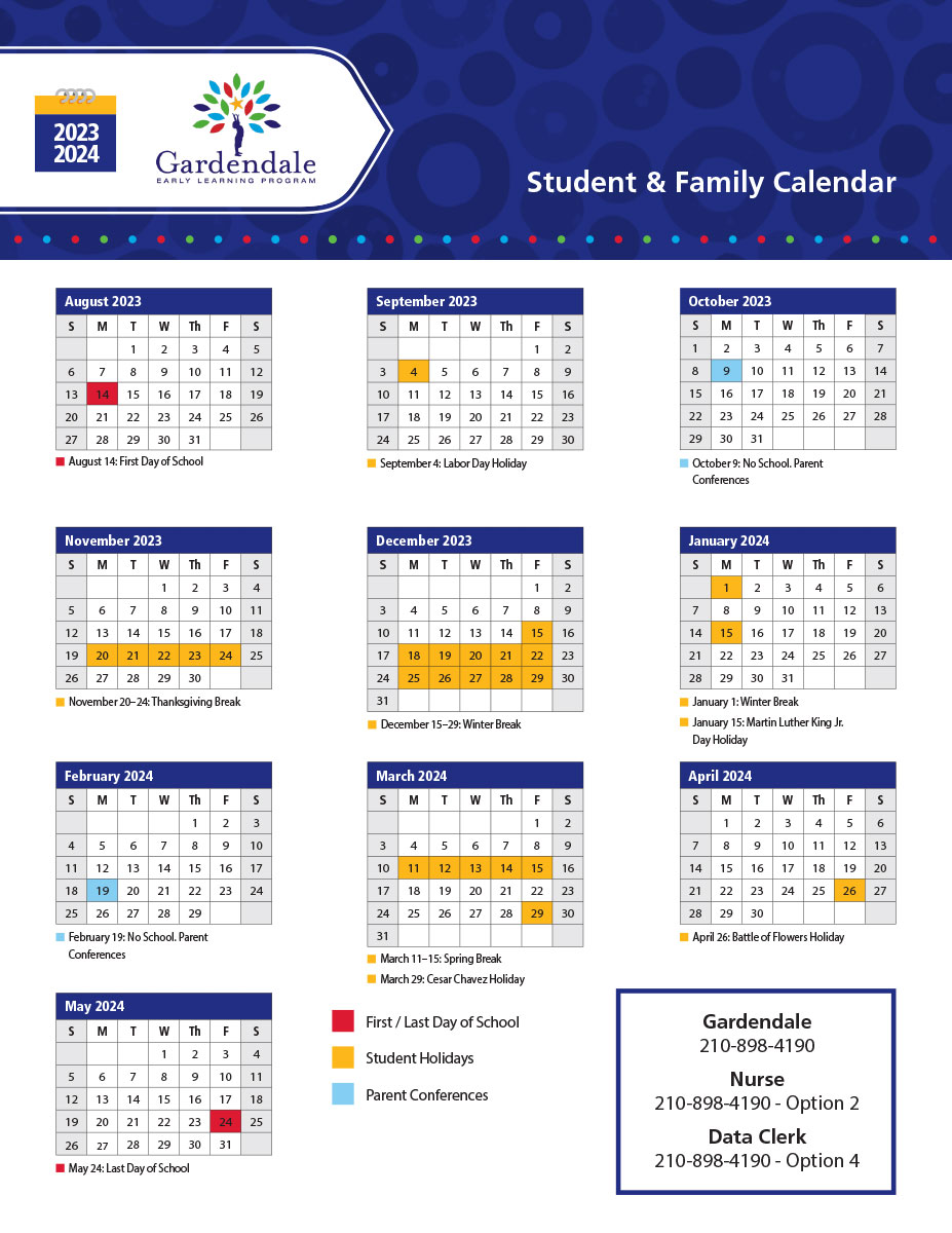 a student and family calendar for the 2023-2024 year