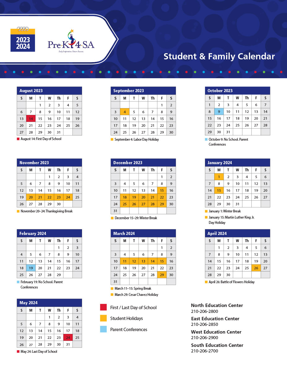 a student and family calendar for the 2023-2024 year