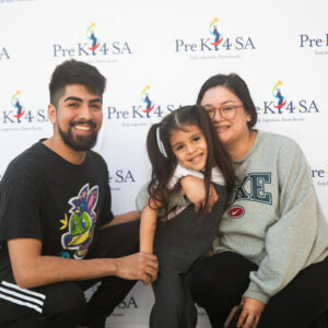 A young family poses for a photo on the first day of pre-kindergarten with Pre-K 4 SA.