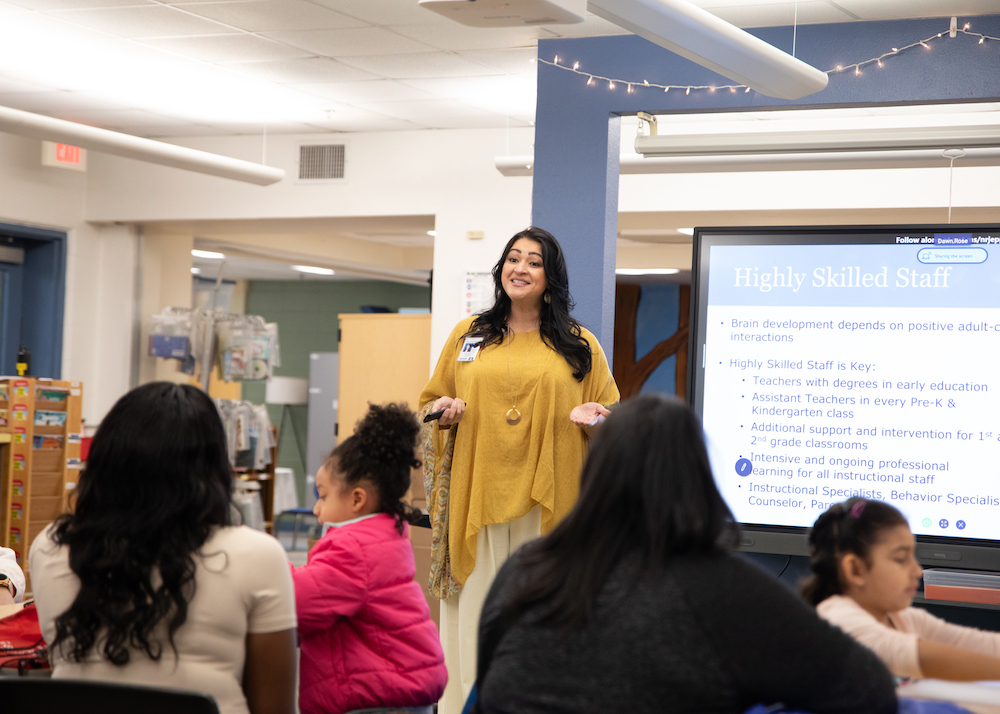 highly skilled staff presentation prek 4 sa A woman giving a presentation to a group of children