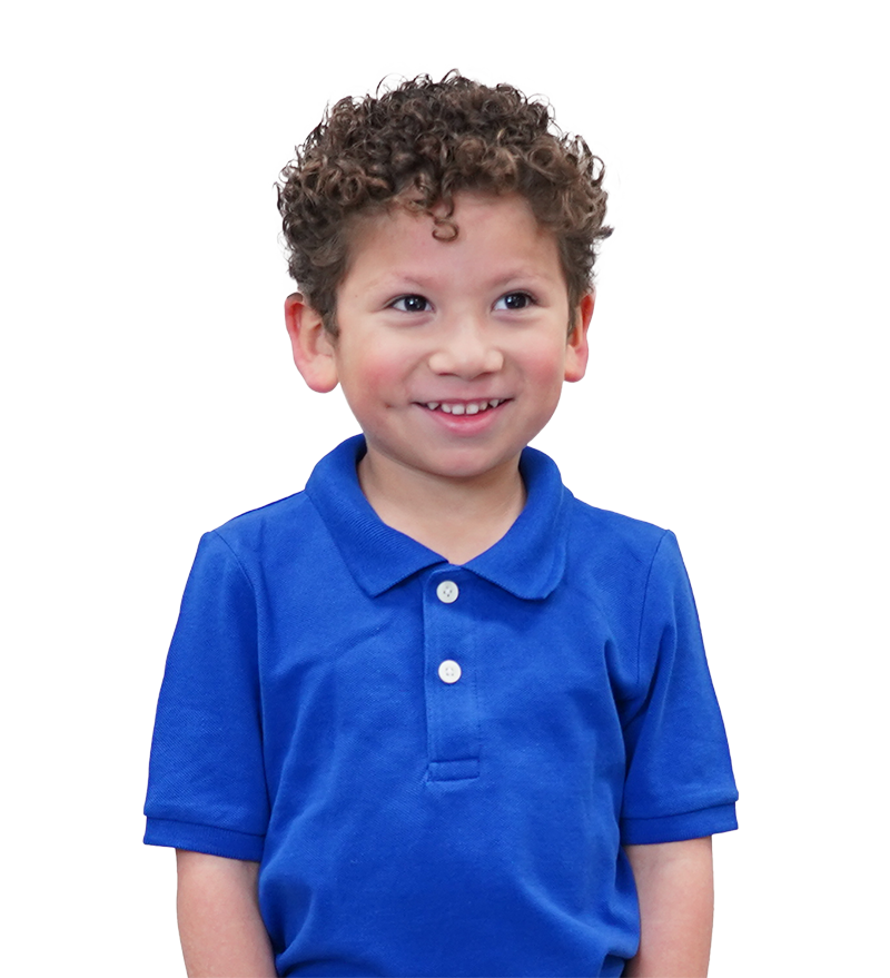 A smiling young boy in a blue polo shirt, representing Pre-K 4 SA program.